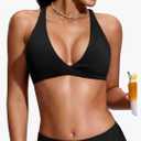 Soothfeel Bikini Tops for Women Push Up Padded Swim Top Twist Front Bathing Suit Criss Cross Back Tankini Swimsuit Top Only, Size M