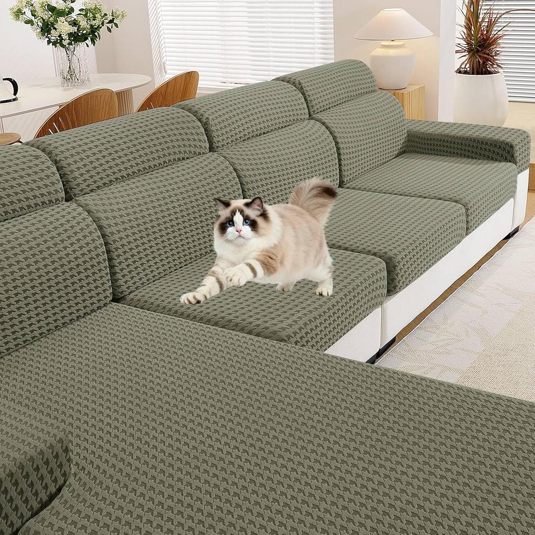 MAXIJIN Couch Cushion Covers for Sectional Sofa, Stretch Sofa Cushion Cover Washable Furniture Protector with Elastic Bottom & Non-Slip Strap for Pets Kids (1PC XL Seat Cover, Army Green)