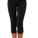 Women's Fold Over Capri Pants Elastic Low Waist Knee Length Stretch Tight Sold Color Yoga Pants (Black, M)
