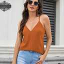 Women's V Neck Tank Tops Sleeveless Loose Shirts Orange (L)