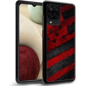 DJSOK Compatible with Samsung Galaxy A12 4G CaseDesign Pattern Back Bumper Anti Scratch Reinforced Corners Soft TPU Caver,Cases for Men Women-Black red Wood Grain American Flag