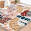 Baby Play Mats for Floor, 71x59 Playpen Mat for Babies, Extra Thicker & Soft Floor Crawling Mat, Foldable Non-Slip Playmat Cushioned for Infant Toddlers, Boho Leaf Design