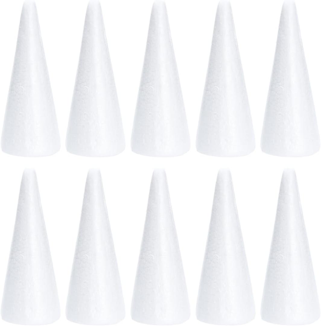 Happyyami 10pcs Craft Foam Cone White Cones for DIY Home Craft Project Christmas Tree Table Centerpiece 18.5cm