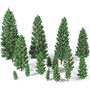 16 Pcs Model Pine Trees, 1.4-6.3 Inch Mixed Miniature Trees Diorama Supplies Fake Tree Landscape Tree for DIY Crafts, Building Model Scenery Landscape (Natural Green)