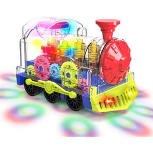 Light Up Train Toy for Toddlers: Transparent Gear Car Toy for Kids with Cool Light and Music Educational Crawling Toys for Baby Boys and Girls
