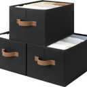 StorageWorks Storage Baskets for Shelves, Foldable Fabric Closet Storage Bins with Handles, Clothes Organizer Laundry Baskets, Black, 3-Pack, Large (14 " L x 10 " W x 8" H)