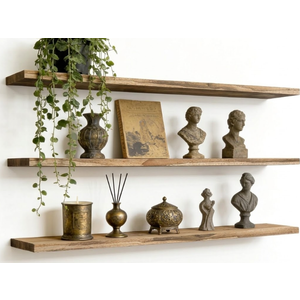 36 Inch Rustic Wood Floating Shelves Farmhouse Wooden Wall Shelves for Bathroom Bedroom Living Room Kitchen Office Set of  Light Brown