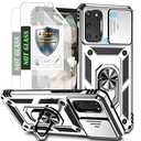 AYMECL for S20+ Phone Case,Galaxy S20 Plus Case with 2 Pcs Self-Healing Film,Slide Camera Cover Protective Case with Magnetic Ring Kickstand for Galaxy S20+ Plus 5G,Silver