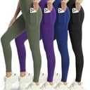 Mlenhor 4 Pack Leggings with Pockets for Women - Soft High Waisted Tummy Control Workout Yoga Pants, Size: 1XL