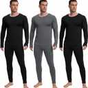 Patelai 3 Sets Men's Thermal Underwear Long Underwear Base Layer with Fleece Lined for Winter Cold Weather (Medium, Gray, Black)
