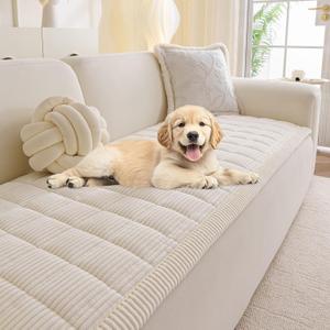 MYSKY HOME Couch Cover for Dogs Washable, Dog Sofa Couch Covers,Washable Non-Slip Couch Sofa Cover Protector Dog Mat for 2 Cushions and Sofas(Cream,27.6" x 59")