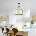 Chandelier Lighting Fixture, 4-Light, Retro White Drum Shade, Rustic Industrial Hand-Painted Pendant for Kitchen Island Living Dining Room Over Table, 23" W x 21.5" H (Retro-White, 23 Inches)