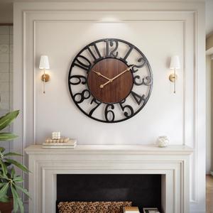 Vantic 32 Inch Large Wall Clock, Arabic Numeral Wood Oversized Wall Clocks for Living Room Decor, Farmhouse, Bedroom and Kitchen, Completely Silent, Non Ticking, Battery Operated