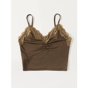 Women's Lace Panel Ruched Cami Top, S