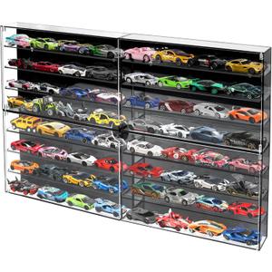 1/64 Scale Model Cars Display Case Wall-Mounted Diecast Toy Car Display Case Storage, Cabinet Lockable for 64 Mini Toys and Hot WheelsBlack, 27.5 X 15.7 X 1.8 inches