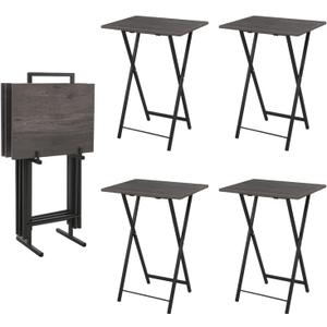 Folding TV Tray Table with Stand, Set of 4 Small Table, TV Dinner Table, Snack Tray Table Set, Portable Foldable Desk, Sofa Side Table, TV Tray Table for Couch, Living Room, Small Space, 25.79" H x 18.9" W x 14.17" D