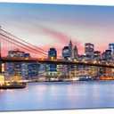 LevvArts - Brooklyn Bridge Wall Art New York City Night View Pictures Print Modern Manhattan Skyline Photo Cityscape Canvas for Living Room Office Decoration 24"x48"