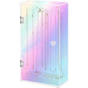 Jenseits Iridescent Necklace Organizer, Acrylic Necklace Holder w/Velvet Tray, Dustproof Rotation Jewelry Holder Organizer Display Stand Box Hanger, Necklaces Ring Bracelet Case, Gift for Women, Girl