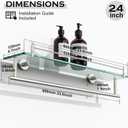 24-Inch Tempered Glass Bathroom Shelf with Towel Bar - Brushed Nickel Towel Holder Modern SUS304 Stainless Steel, Wall Mount Towel Hanger, 24-inch With Railing