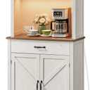 VASAGLE LIRY Collection - 71-Inch Tall Kitchen Pantry Cabinet with Lights and Charging Station, Coffee Bar Cabinet with Doors and Drawer, Farmhouse Style, Adjustable Shelves, Rustic White UBBK363W12