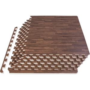 ProsourceFit Wood Grain Puzzle Mat -inch, 6 EVA Foam Interlocking Floor Tiles (24 Sq Ft) for Secure Indoor Room Workout Flooring and Playmat