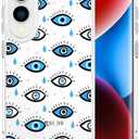 Compatible with Samsung Galaxy S25 Edge Cases with Design, Cute Transparent Designer Phone Case for Women Girls Girly with Heavy Duty Protective Bumper (Clear Blue Evil Eyes)