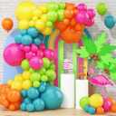 141 Pcs Rainbow Neon Balloon Arch Kit, Hot Pink Lime Green Orange Slate Blue Yellow Latex Hawaii Summer Tropical Balloon Garland for Hawaiian Luau Aloha Birthday Baby Shower Pool Party Decorations, 5 Inch / 10 Inch / 18inch