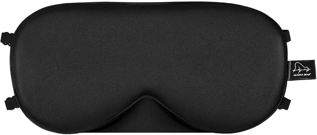 ALASKA BEAR Sleep Mask 2 Straps, Mulberry Silk, Twin Thin Elastic Bands Stay Put All Night, Smooth Eye Mask Two Adjustable Head Strings and Nose Baffle (Black)