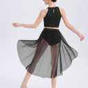 Women Lyrical Dance Costume Halter Floral Sequins Crop Top High-Low Skirt with Briefs Adult Contemporary Dance Dress (Black, L)