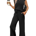 SAMPEEL Two Piece Sets for Women Casual Travel Vacation Outfits Summer Wide Leg Crop Pants Lounge Sets L