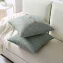 HAUSSY Sage Green Linen Decorative Throw Pillow Covers 24x24 Inch Set of 2, Square Euro Cushion Case with 3 Vintage Buttons,Modern Farmhouse Home Decor for Couch,Bed