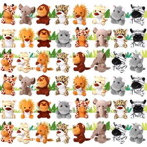 48 Pack Mini Plush Animals Toys Set 4.7 Inch Stuffed Animal Keychain Small Goodie Bag Fillers for Easter Hunts, Valentine, Carnival Prizes, Jungle Party
