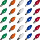 25 Pack C7 LED Multicolor Christmas Replacement Light Bulbs, C7 Vintage Multicolor Ceramic LED Bulbs for Christmas Outdoor Indoor String Lights, E12 Candelabra Base, 0.6 Watt, Saving Enengy LED Bulbs