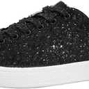 LUCKY STEP Glitter Shoes Sparkly Bling Shiny Bedazzled Lace up Fashion Sneakers for Women (10, Black)