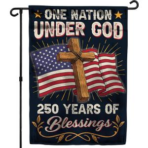 2 x 250th Anniversary America USA Garden Flag for Outside, One Nation Under God 250 Years of Blessings 1776-2026 Cross Double-Sided Waterproof Yard Flag 12x18 Inch for 4th of July Memorial Day Decor