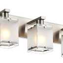 5-Lights Bathroom Vanity Light Fixtures, Modern Brushed Nickel Wall Sconce Lighting with Rectangular Frosted Glass Shades, E26 Bulb Base