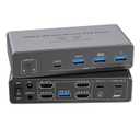 USB C HDMI KVM Switch 2 Monitors 2 Computers,4K@60HZ Dual Monitors KVM Switches for 2 PC/Laptops Share Mouse Keyboard and 2 Screens,4 USB3.0 Devices, Support 100W Charging for Laptop EDID Adaptive