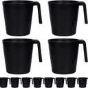 Ribbed Drinking Glasses Coffee Mugs Set of 8, Plastic Coffee Cups 16.9 OZ Unbreakable Tumblers with Handle, Reusable Drinking Cups for Camping/Dorm/RV