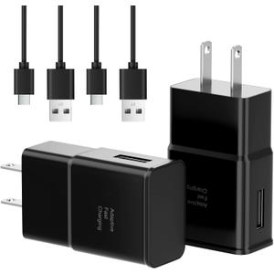 Adaptive Fast Charger with Type C Cable 6ft for Samsung Galaxy S10/S10e/S10 Plus/S9/S9 Plus/S8/S8 Plus/A13/S23/A30/A31/A32/A50/A51/A52/A53/Note 20/Note 10/Note 9/S20/S21/S22 Ultra(2-Pack)