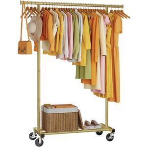 Clothes Rack, Clothing Rack for Hanging Clothes, Rolling Garment Rack Sturdy Coat Rack Portable Wardrobe Rack Metal Closet Rack for Bedroom Laundry Living Room, Gold