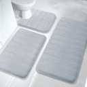 Yimobra 3 Pieces Memory Foam Bath Mat Set with U-Shaped Toilet Rug - Non Slip Super Soft Absorbent Quick Dry Bathroom Rugs for Bathtub, Vanity & Toilet Base, Silver (44''x24'' + 31.5''x20'' + 24''x20'')