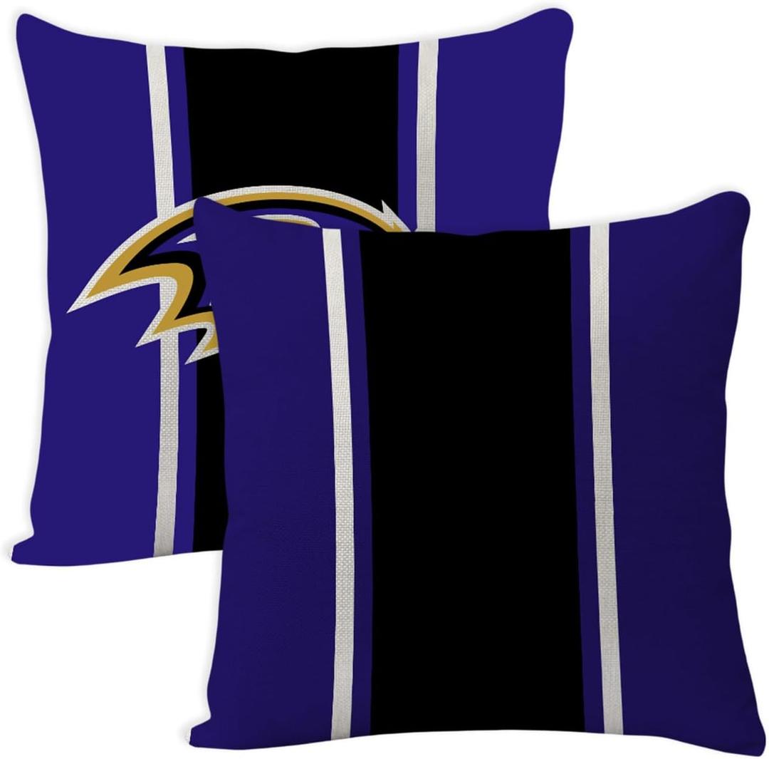 2 Pcs Football Style Throw Pillow Covers 18 x 18 Inch Linen Material Pillow Case Decoration for Baltimore Home Sofa Couch
