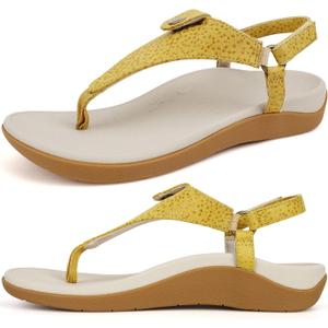 ERGOfoot Orthopedic Sandals for Women, Adjustable Thong Arch Support Flip Flops Stylish Dress Sandals for Standing All Day (8, Yellow)