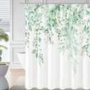 Gibelle Mint Green Eucalyptus Shower Curtain, Watercolor Plant Leaves with Floral Bathroom Shower Curtain Set with Hooks, 72x72