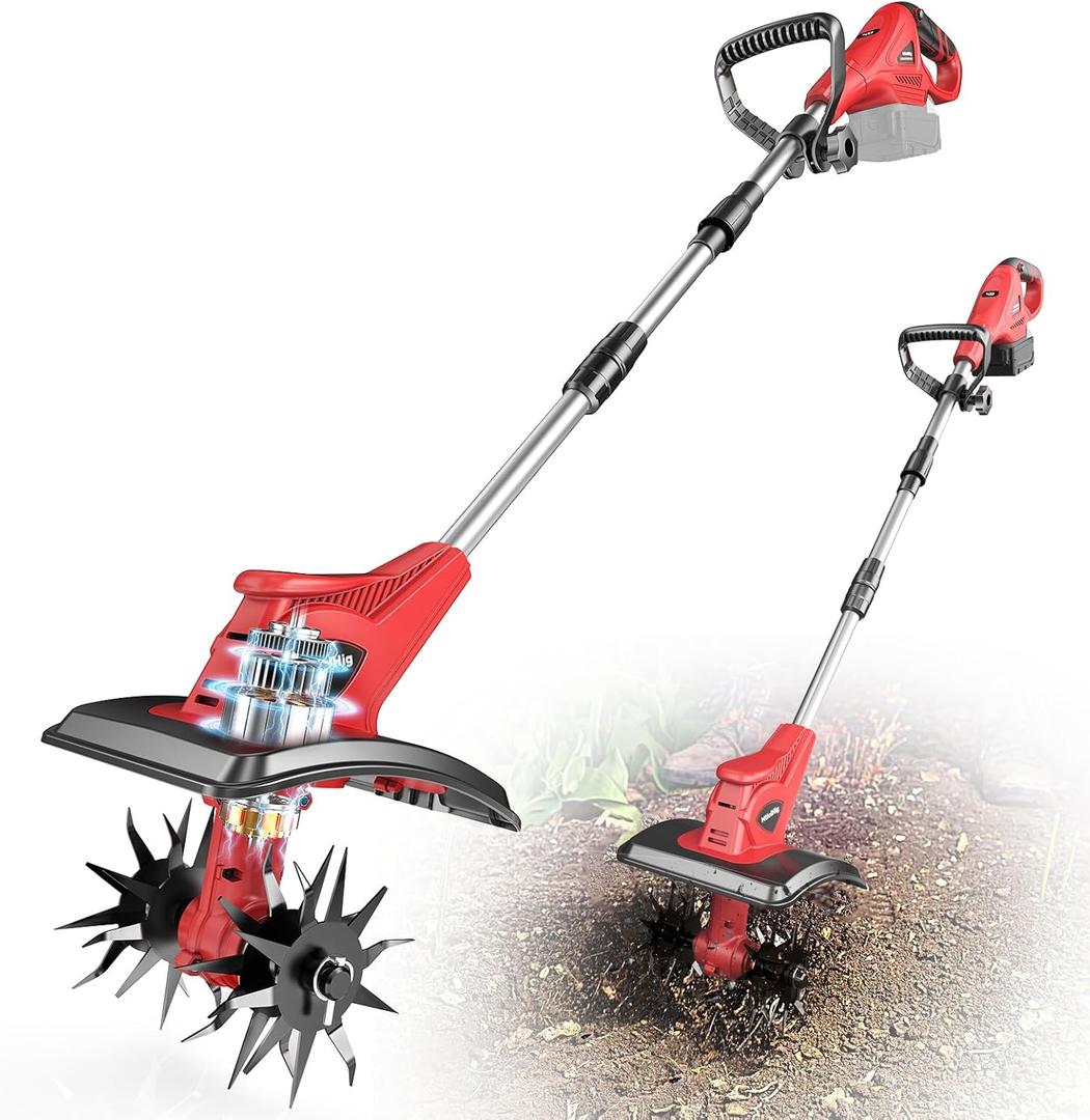 Cordless Tiller Cultivator Compatible with Milwaukee 18V: MtiolHig Tiller for Gardening 360RPM Electric Garden Tiller, Brushless Rototiller 9" Width 6.3" Depth for Lawn/Soil Cultivation (No Battery)