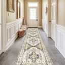 2x10 Area Rug Vintage Machine Washable Low Pile Carpet No Shedding Area Rugs for Living Room Bedroom Dining Room Kitchen Entryway Hallway Office Indoor-Grey/Yellow