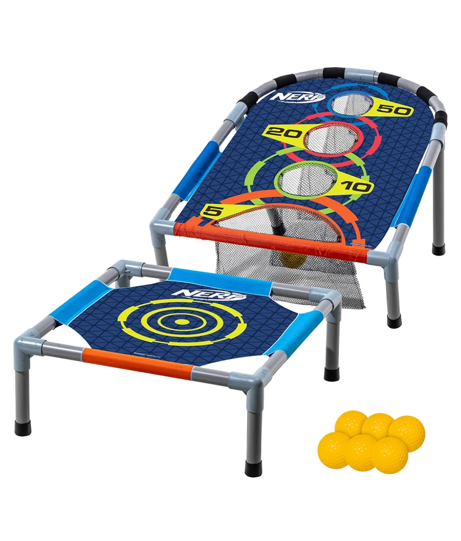 NERF Kids Bounce N Score Target Toss Game Set - Foam Ball Bouncing Game for Kids Ages 6+ - (6) Foam Bouncy Balls and (1) Scoring Target Included
