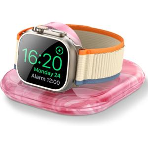 for Apple Watch Magnetic Charging Dock - Fast Magnetic Charger Stand, Compatible with Apple Watch Series 2/3/4/5/6/7/8/9/10/Ultra 1 2, Supports Nightstand Mode, Portable Design for Travel (Marble Pink)