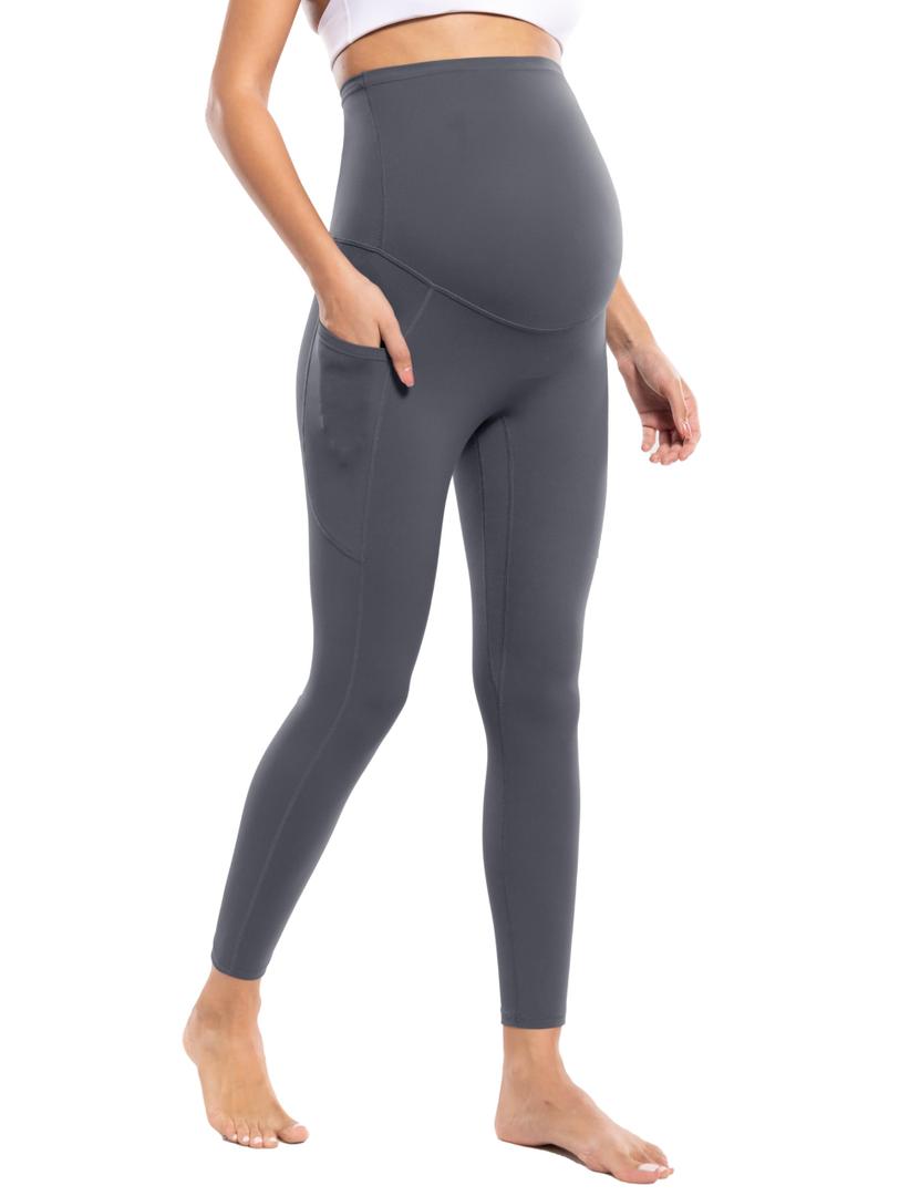 2 x POSHDIVAH Maternity Workout Leggings with Pockets Grey XX-Large (Gray, XXL)
