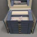 KAMIER Jewelry Box for Women, 6-Layer Large Jewelry Organizer Box with Mirror & 5 Drawers for Rings, Earrings, Necklaces, Bracelets,Bluish Grey